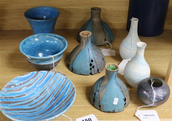 Sheila Fournier (1930-2001), a set of three graduated stoneware bowls and a small collection of Judith Fisher ceramics, tallest 14cm (9